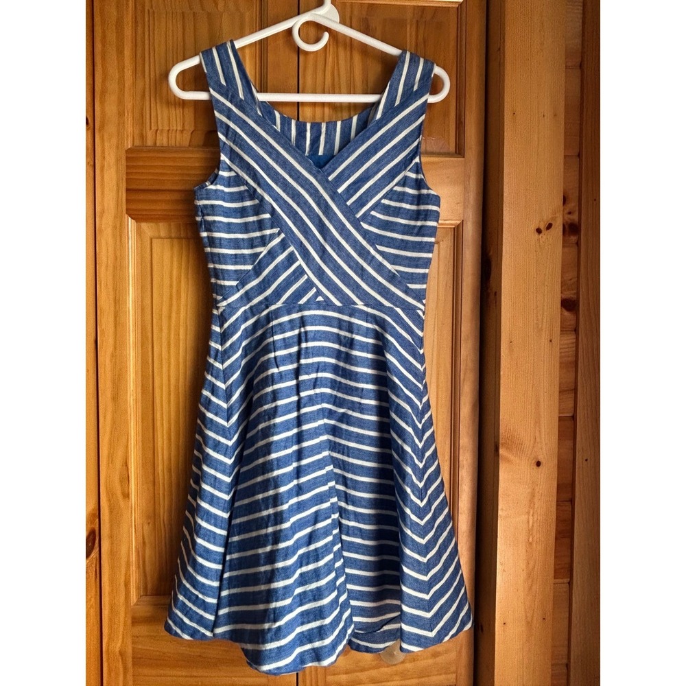 Vineyard Vines Fit & Flare Mini Dress Womens Sz 2 Blue White Striped Sleeveless - Picture 3 of 5